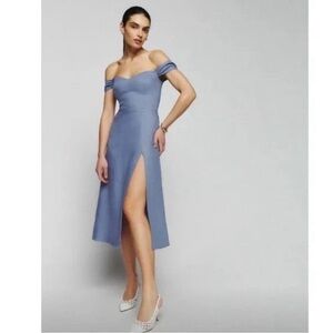 Reformation NWT Bridgton Blue Linen Smocked Midi‎ Dress Size 12